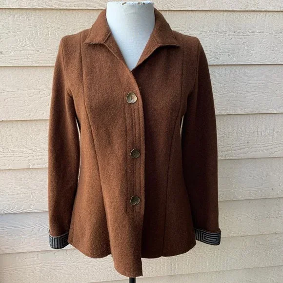 🔥SOLD🔥Christine Gilbert Designs Boiled Wool Long Sleeve Blazer Brown Jacket L - Picture 2 of 5